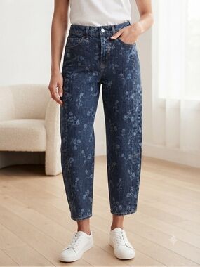 Old Navy Floral Barrel Leg Jeans Dark Blue
